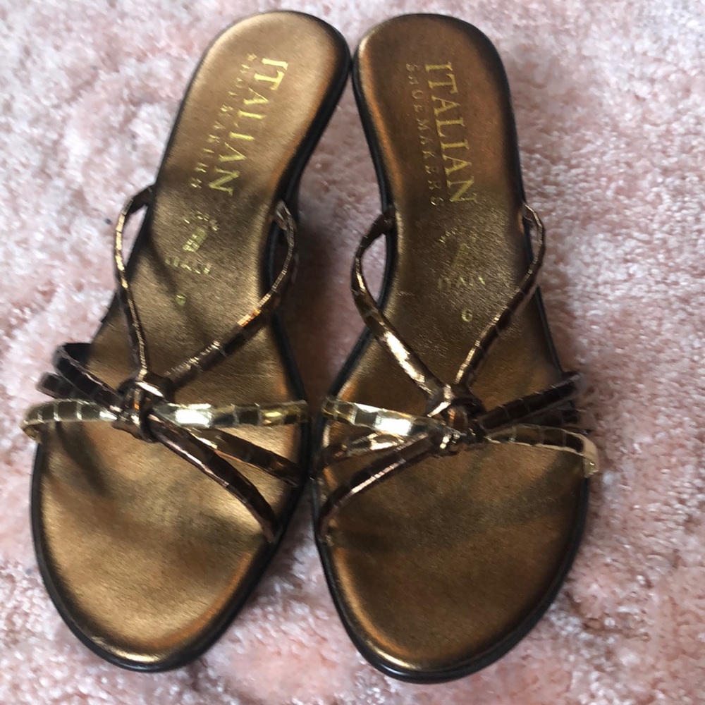 Brown and gold heels